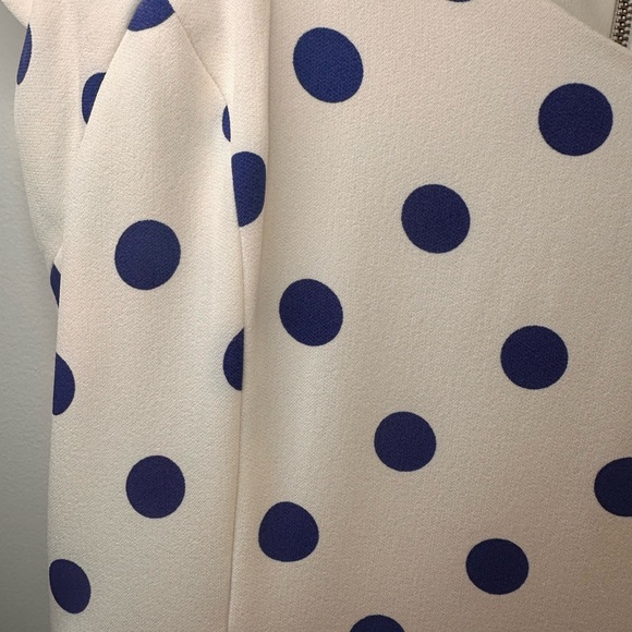 Betsy Johnson women’s white Peplum dress with royal polka dots, size 6. NWT - Picture 4 of 11